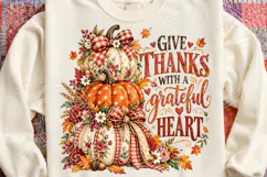 Give Thanks with a Grateful Heart PNG | Rustic Pumpkin Thank Product Image 4