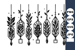 Hanging geometric terrarium plants with leaves and flowers i Product Image 1