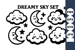 Dreamy sky with cute smiling clouds and crescent moons with Product Image 1