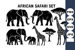 African safari with elephants giraffes and acacia trees sil Product Image 1
