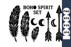 Boho spirit of black feather arrows and crescent moons vect Product Image 1