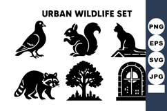Urban wildlife with city animals tree and window silhouette Product Image 1