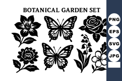 Botanical garden with floral and butterfly silhouettes for Product Image 1