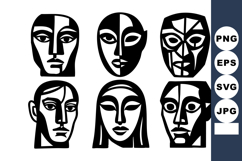Abstract faces with geometric shapes and bold black and whit Product Image 1