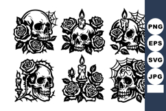 Skull with roses and candles vector of gothic black and whi Product Image 1