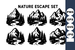 Nature escape with mountain and forest silhouettes in black Product Image 1