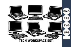 Tech workspace with laptops and desktop monitors in black a Product Image 1