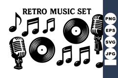 Retro music with vintage microphones vinyl records and musi Product Image 1