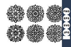 Black and white floral mandala pattern vector with six detai Product Image 1