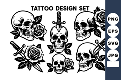 Skull and rose tattoo design with daggers in black vector i Product Image 1