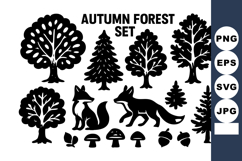 Autumn forest vector with trees fox acorns and mushrooms si Product Image 1