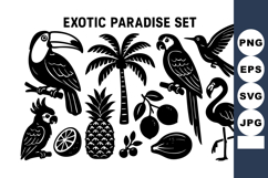 Exotic paradise with tropical birds palm tree and fruits ve Product Image 1