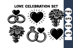 Love celebration with heart shapes wedding rings and rose b Product Image 1