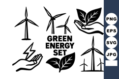 Green energy icons with wind turbines and leaves representi Product Image 1