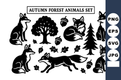 Autumn forest animals with foxes trees acorns and leaves se Product Image 1