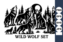 Wild wolf silhouette with howling wolves in forest landscap Product Image 1