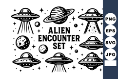 Alien encounter with flying saucers planets and stars in bl Product Image 1