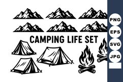 Camping life vector with mountain silhouettes tents and cam Product Image 1