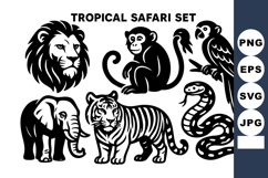 Tropical safari animal vector with lion monkey parrot eleph Product Image 1