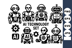 AI technology robot icons with futuristic cyborg and artifi Product Image 1