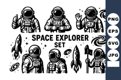 Space explorer astronaut vector with rockets galaxies and c Product Image 1