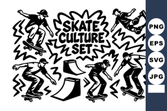 Skate culture with black and white skateboarders performing Product Image 1