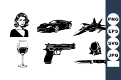 Woman silhouette sports car fighter jet wine glass handgun s Product Image 1