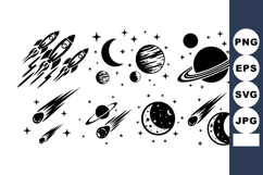 Space themed vector with rockets planets moons comets and s Product Image 1