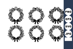 Six elegant black silhouette wreaths with decorative leaves Product Image 1