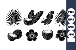Tropical palm leaves coconut fruit and hibiscus flower vecto Product Image 1