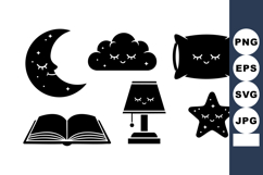 Sleep themed vector icons with moon cloud pillow star book a Product Image 1