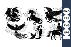 Mythical creatures vector with dragon unicorn pegasus phoen Product Image 1