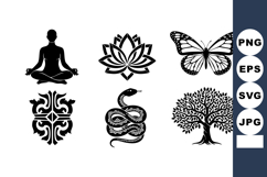 Meditation lotus flower butterfly snake tree tattoo style ve Product Image 1