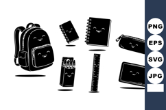 Cute black and white school supplies with smiling faces inc Product Image 1