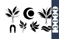 Abstract black nature symbols with palm leaves crescent moon Product Image 1