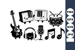 Cute musical instruments and notes vector icons including gu Product Image 1
