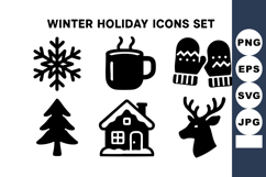 Winter holiday icons including snowflake, hot drink, mitten Product Image 1