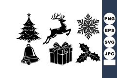 Christmas holiday icons with tree reindeer snowflake bell g Product Image 1