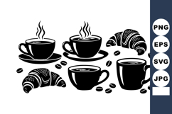 Black and white vector illustration of steaming coffee cups Product Image 1