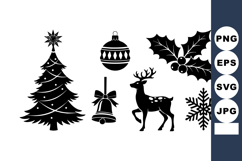 Christmas holiday tree ornament bell deer holly snowflake fe Product Image 1