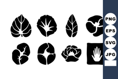 of stylized black and white plant leaf and hand icons in vec Product Image 1