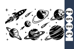 Space-themed vector of planets moons rockets comets and sta Product Image 1