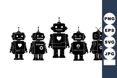 Robot silhouettes with heart and gear icons digital technolo Product Image 1