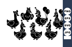 Group of eight cartoon party ducks wearing hats and holding Product Image 1