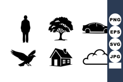 Silhouettes of Person Tree Car Bird House and Cloud Vector Product Image 1