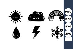 Cute weather icons with smiling sun cloud rainbow raindrop l Product Image 1