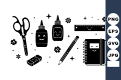 Vector of smiling school supplies with scissors glue ruler Product Image 1