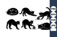 Black cat silhouettes in various playful and resting poses v Product Image 1