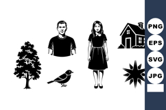 Collection of vector silhouettes featuring man, woman, house Product Image 1