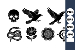 of vector black gothic skull bird snake flower and ornamenta Product Image 1